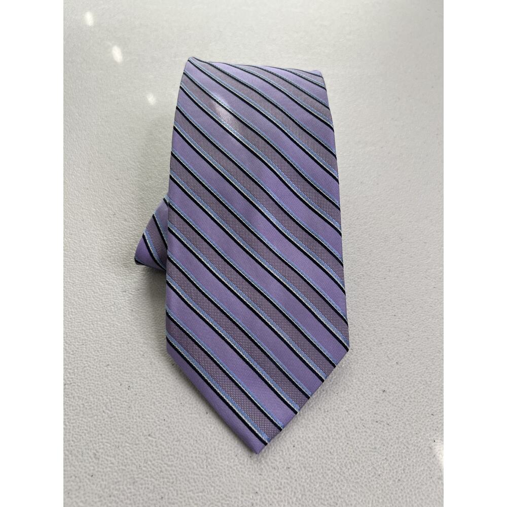 Jos. A. Bank Purple, Black, Blue Striped Pattern 100% Silk Tie NWOT